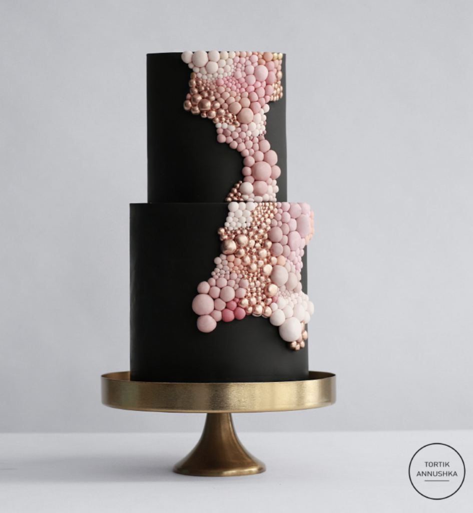 Black and pink wedding cake